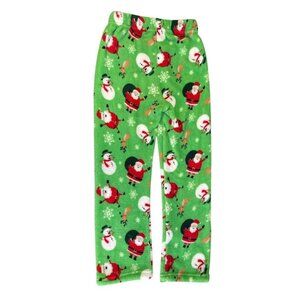 Boys Santa & Snowman Green Fleece Pajama Pants  - Size 7